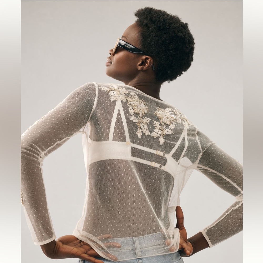 Anthropologie Mesh embellished top new with tags - Picture 3 of 12